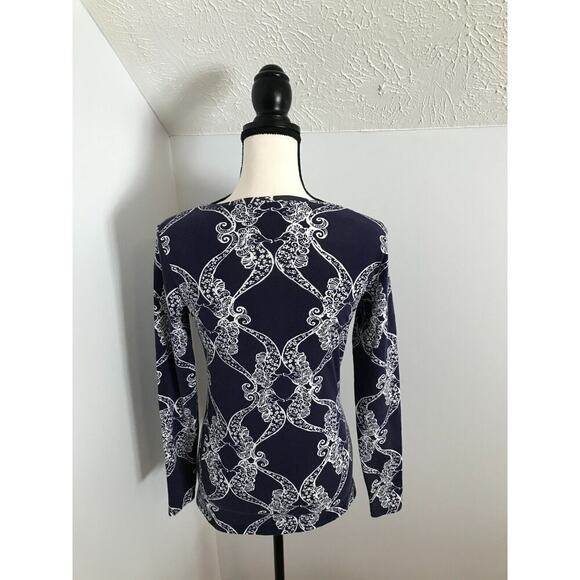 Lilly Pulitzer Jodie Long-Sleeve Navy Ms Behave Seahorse Print V-Neck - Size EXS - Picture 4 of 11